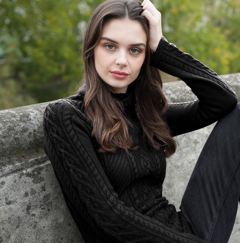 v28 Women Polo Neck Turtleneck Knit Stretchable Elasticity Long Slim Sweater (S,Black) - Image 5